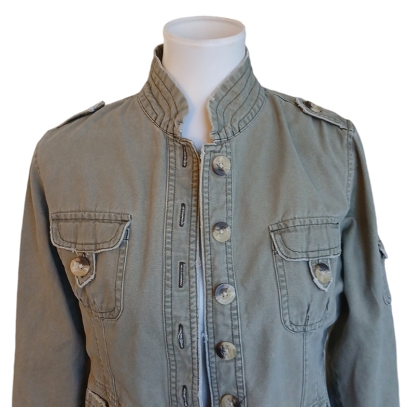 Vintage Jordache Y2K Military Jacket Dstressed Army Green Jean Jacket Sz Small - Picture 3 of 10